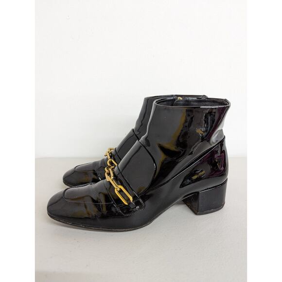 Burberry Chettle Black Patent Leather Link Detail Ankle Bootie Shoe Size Eur 39 - Picture 3 of 9